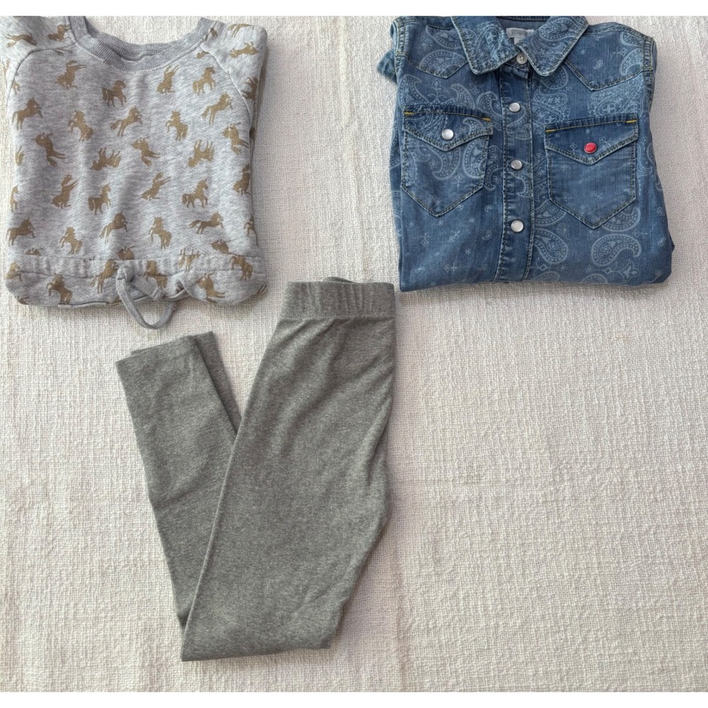Gymboree Girls Size 6 Lot Unicorn Dress Paisley Denim Shirt Dress Leggings 3pc